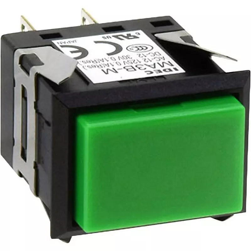IDEC Ma Series Push Button Switch (Horizontal Row / Square) 1C Soldering Tab 110 Terminal Green, Ma3B-M139G