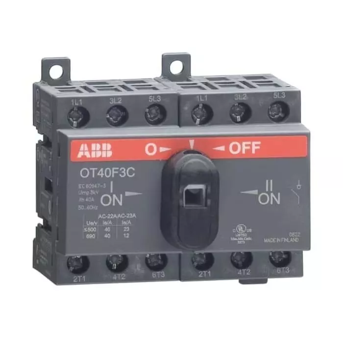 ABB 3 Pole Base Mounting Changeover Switch - 40A Maximum Current, 11kW Power Rating, IP20, 1SCA104913R1001 OT40F3C