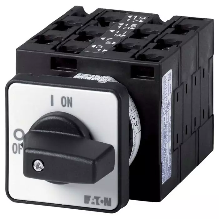 EATON 5P 9 Position 90° On-Off Cam Switch, 690 V (Volts), 32A, Short Thumb Grip Actuator, 004130 T3-5-183/E