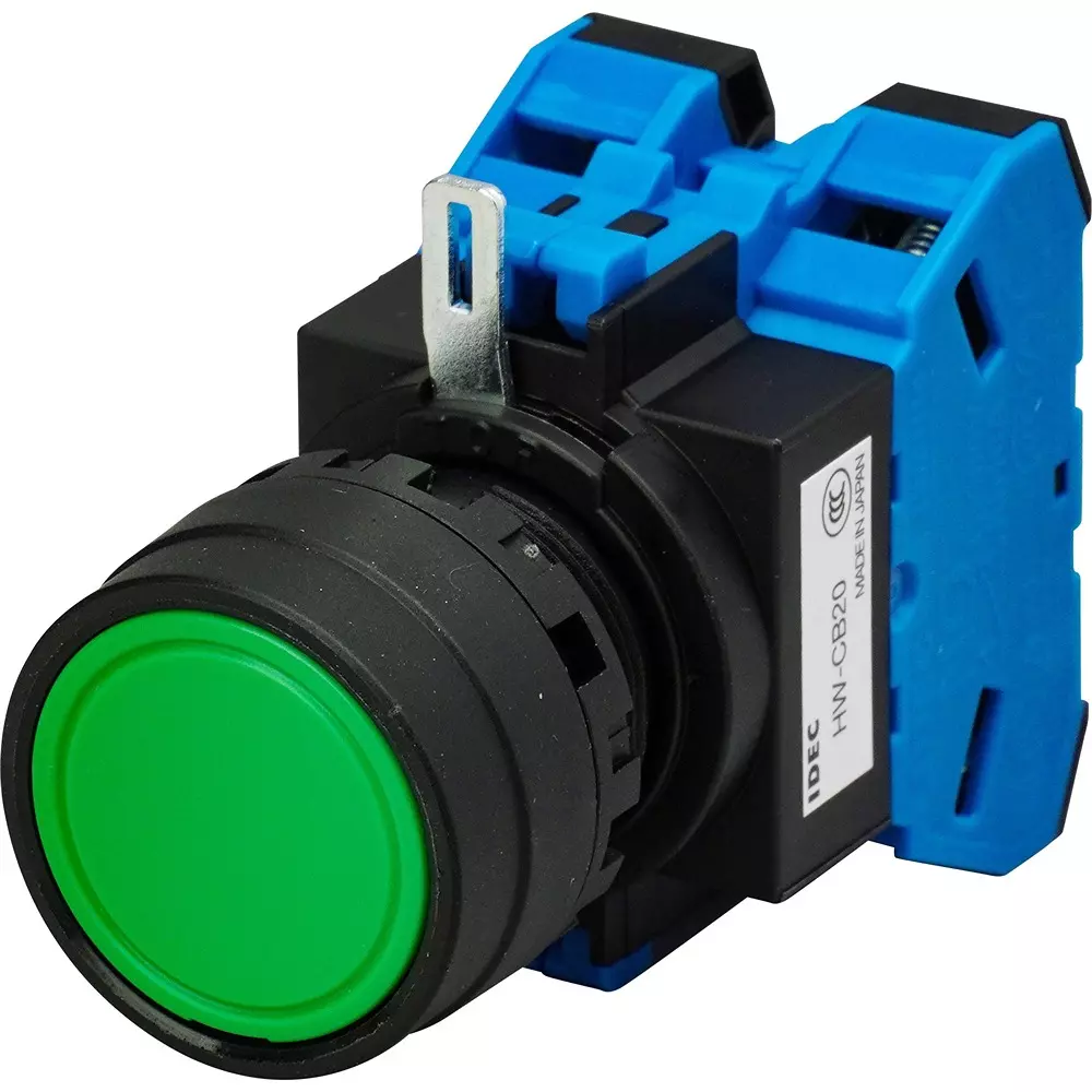 IDEC Hw Series Pushbutton Switch, Flat Type 2A Screw Terminal Green, Hw1B-M120G