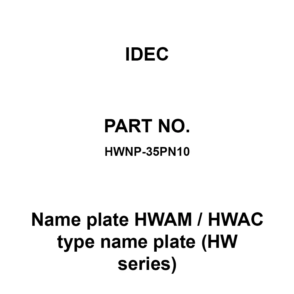 IDEC Name plate HWAM / HWAC type name plate (HW Series) Made Of Aluminium Black/White Text, HWNP-35PN10 (Set of 10 Pcs)