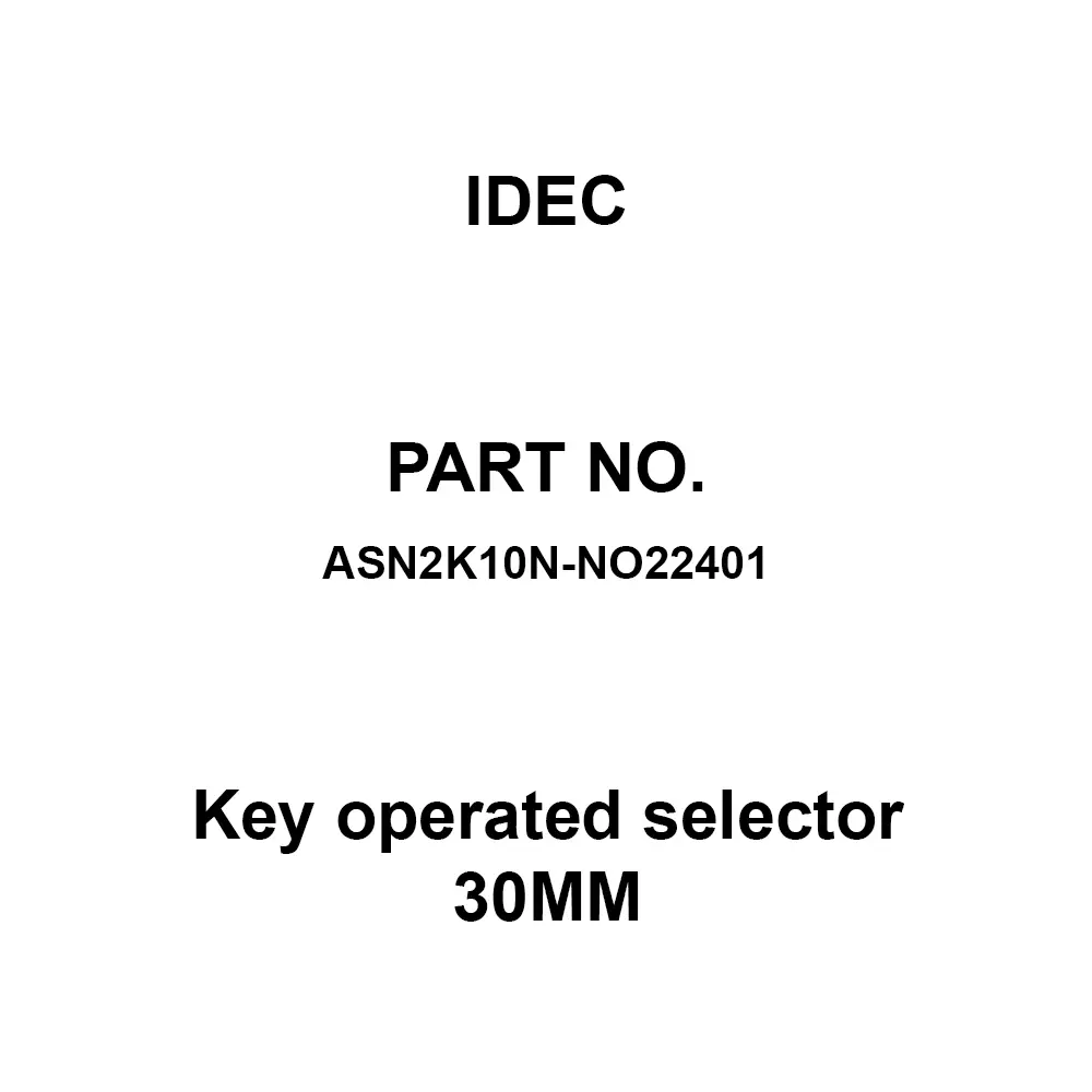 IDEC Key operated selector 30MM 600 V Silver Contacts 10A, ASN2K10N-NO22401