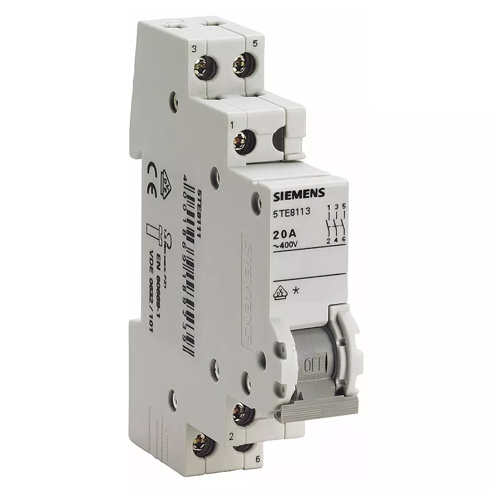 Siemens 1P Pole DIN Rail Isolator Switch - 32A Maximum Current, 5TE8211