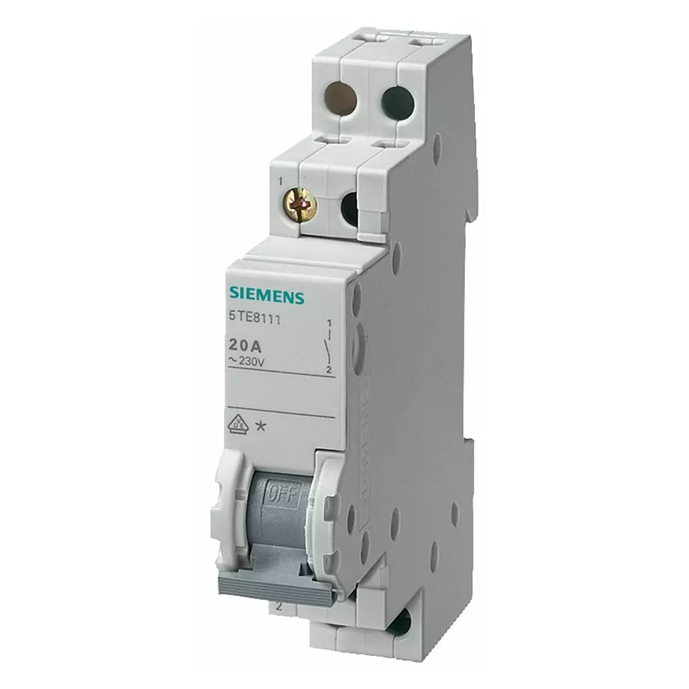 Siemens 2P Pole DIN Rail Isolator Switch - 20A Maximum Current, 5TE8214