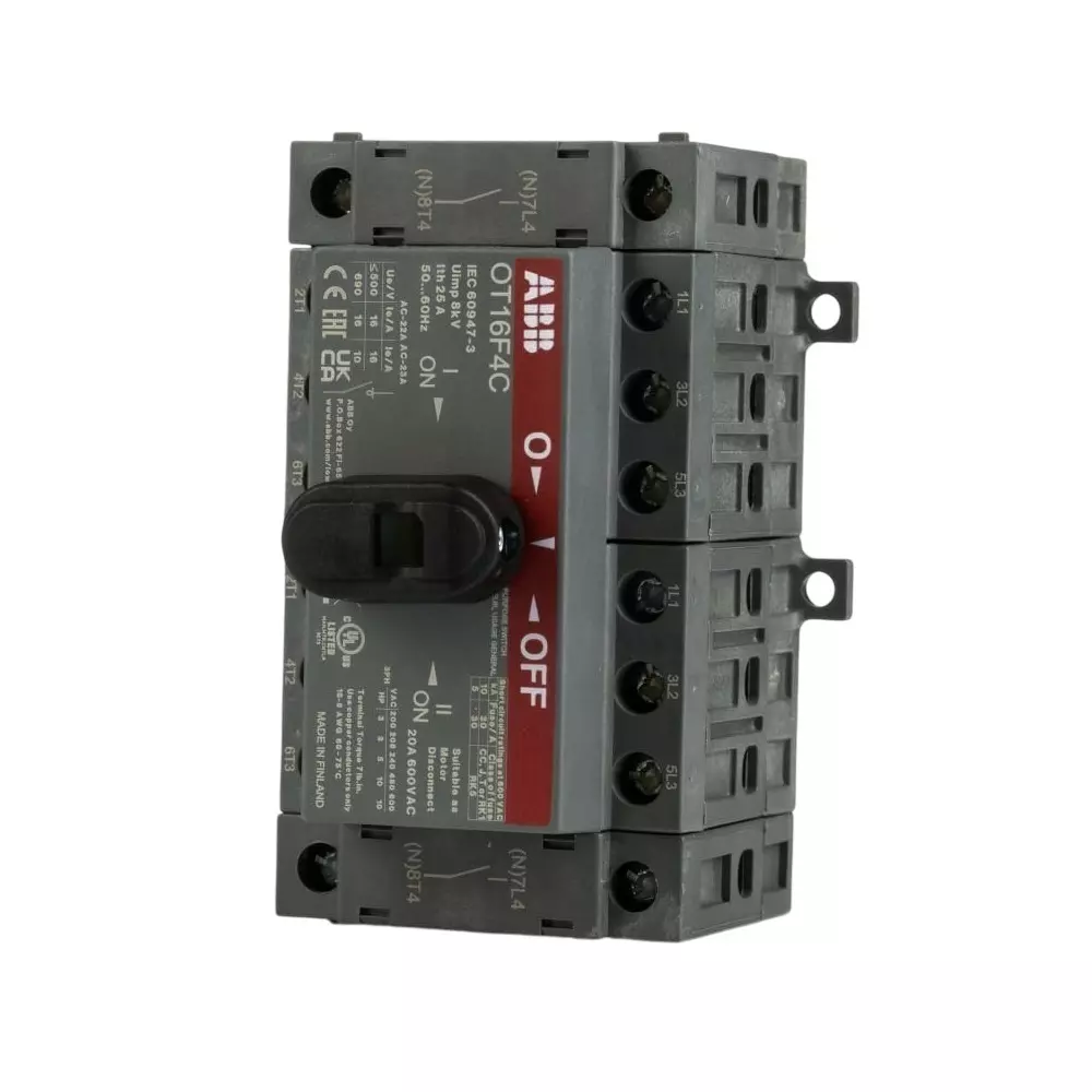 ABB 4P Pole DIN Rail Non Fused Isolator Switch - 16A Maximum Current, IP20, OT16F4C1SCA104831R1001