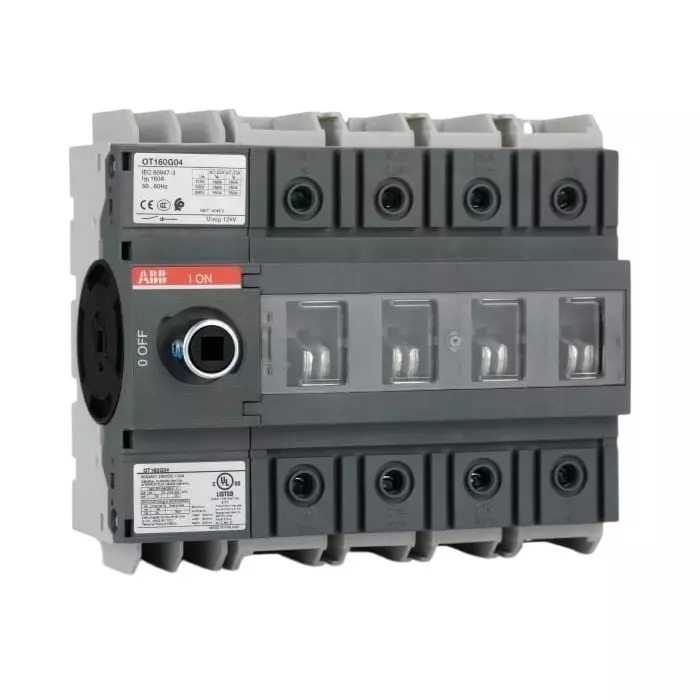 ABB 4P Pole Base Mounting Isolator Switch - 160A Maximum Current, 132kW Power Rating, IP20, OT160G04P1SCA135140R1001
