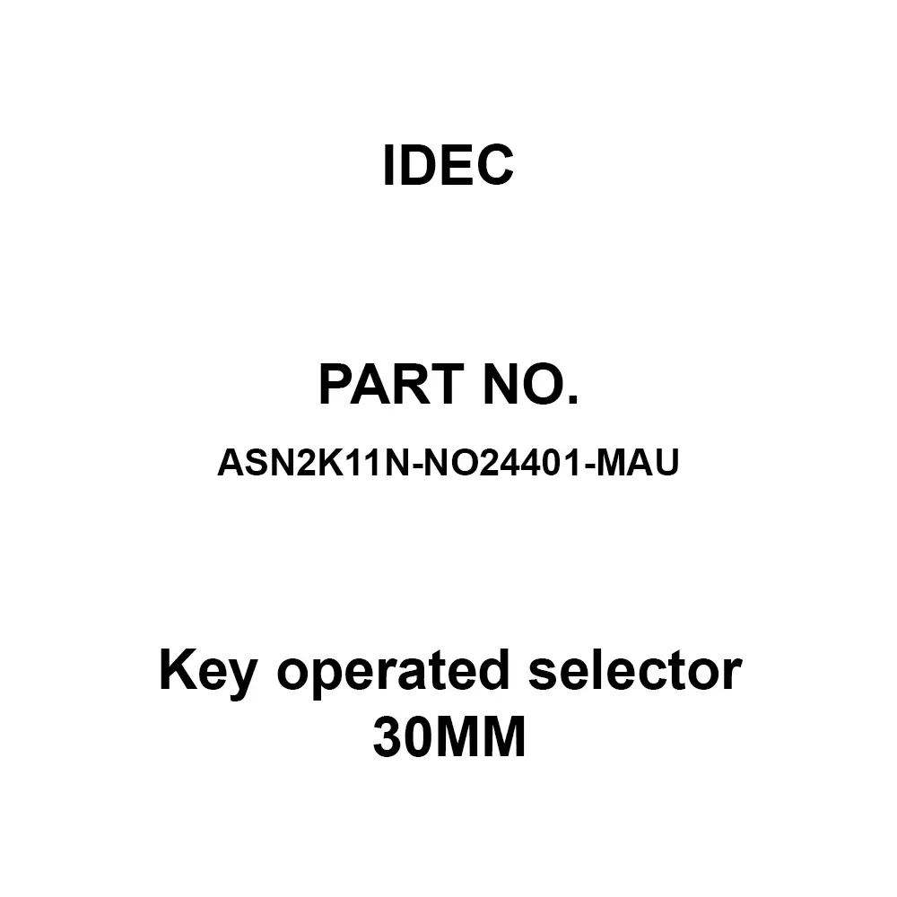 IDEC Key operated selector 30MM 600 V Silver Contacts 10A, ASN2K11N-NO24401-MAU