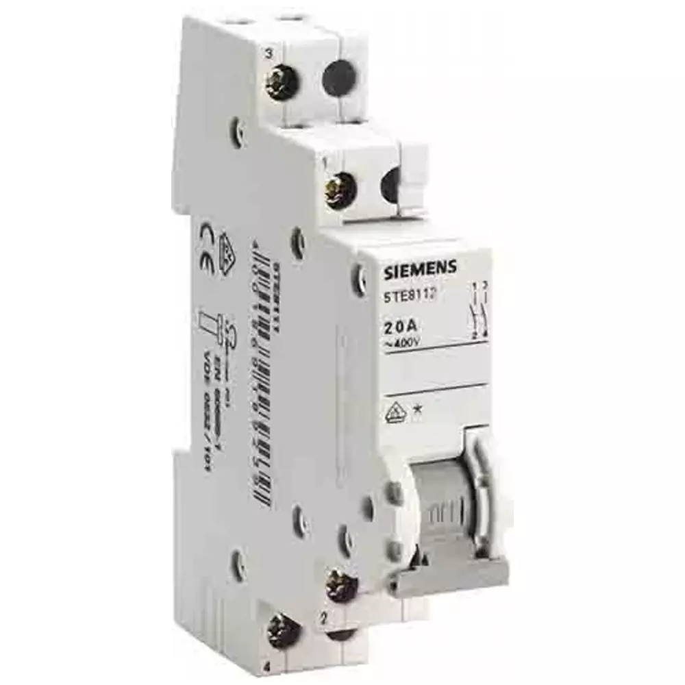 Siemens 2P Pole DIN Rail Isolator Switch - 20A Maximum Current, 5TE8213
