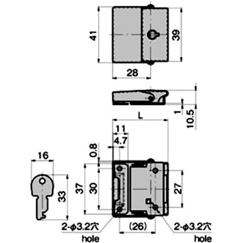TAKIGEN Square Snap Lock Chrome Plating 29N Tensile Load with Key, C-85