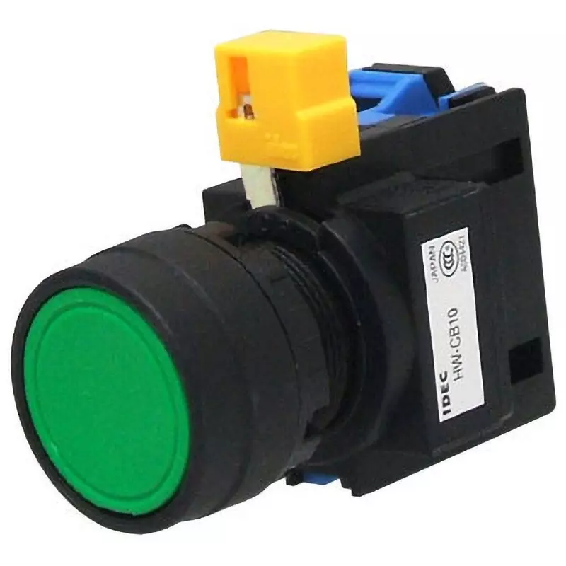 IDEC Hw Series Pushbutton Switch, Flat Type 1A Screw Terminal Green, Hw1B-M110G-Mau