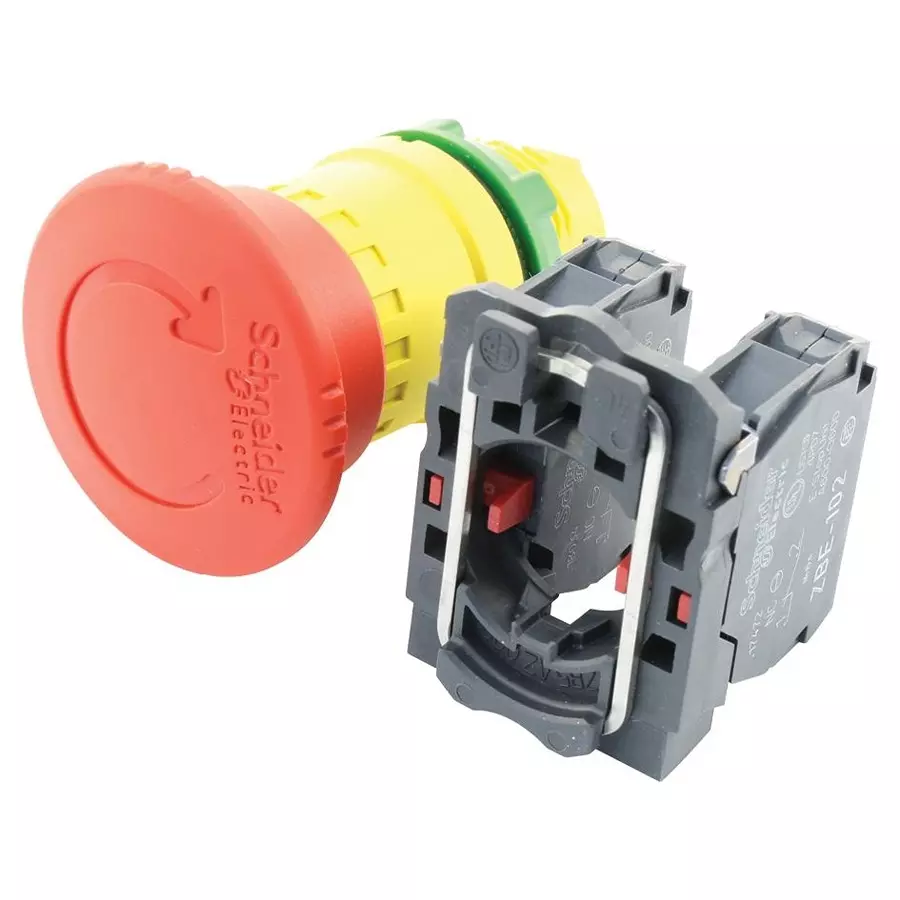 SCHNEIDER ELECTRIC Emergency Stop Switches / E Stop EMERGENCY STOP SW, DPST-NC, 6A, 120VAC, XB5AS8444