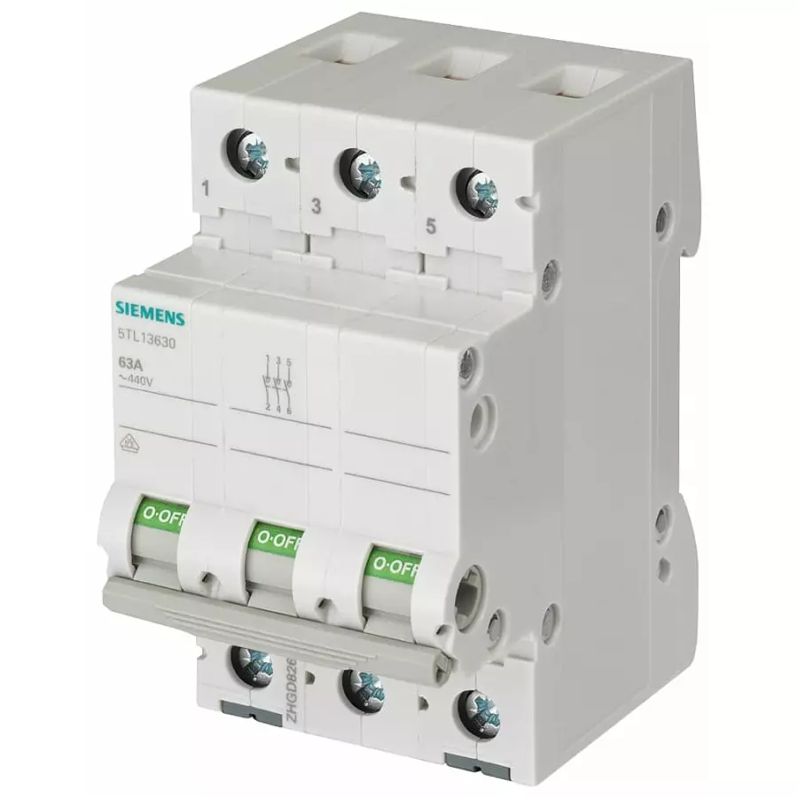 Siemens 3P Pole Isolator Switch - 100A Maximum Current, 5TL1391-1