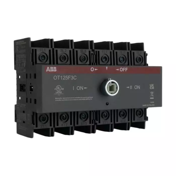 ABB 3 Pole Base Mounting Changeover Switch - 125A Maximum Current, 45kW Power Rating, IP20, 1SCA105037R1001 OT125F3C