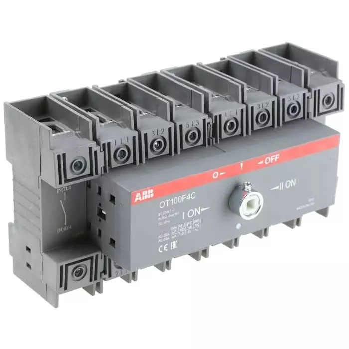 ABB 4P Pole DIN Rail Isolator Switch - 100A Maximum Current, OT100F4C1SCA105019R1001