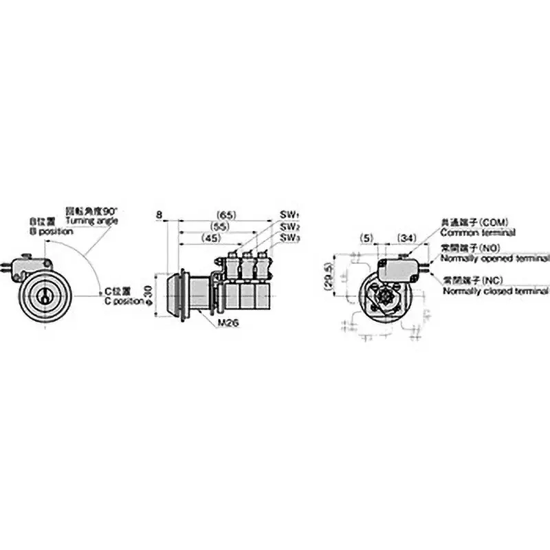 TAKIGEN Key Switch TKS-1 Type Chrome Plating with 2 Keys, S-1-90-B-1(#100)