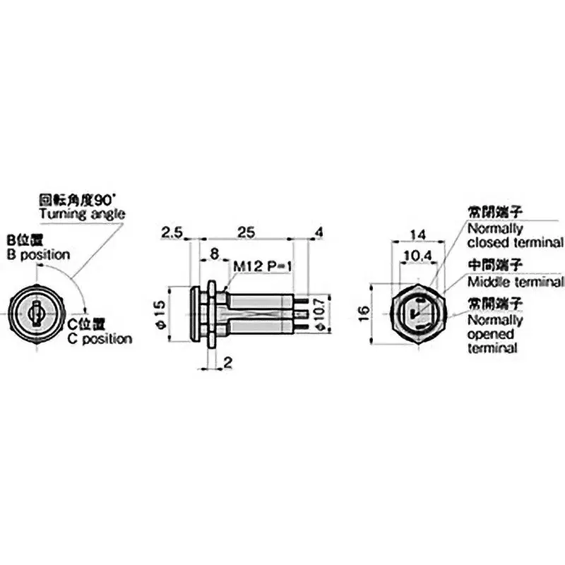 TAKIGEN Control Key Switch Mini Zinc Alloy Chrome Plating, S-183-90-BC(#488A)