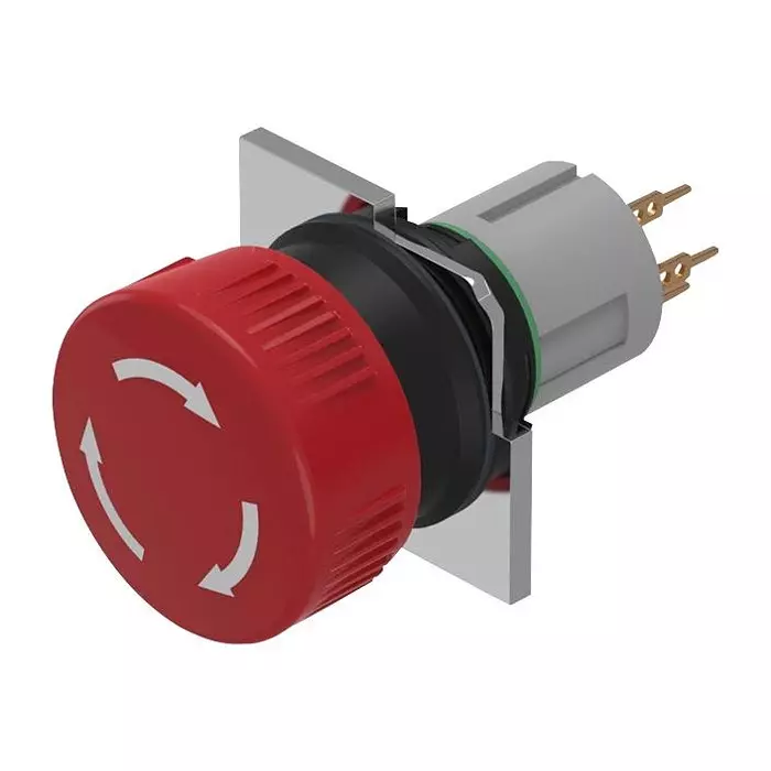 EAO E-STOP PB SW, DPST-NC, 0.1A, 42V, SOLDER, 51-252.026