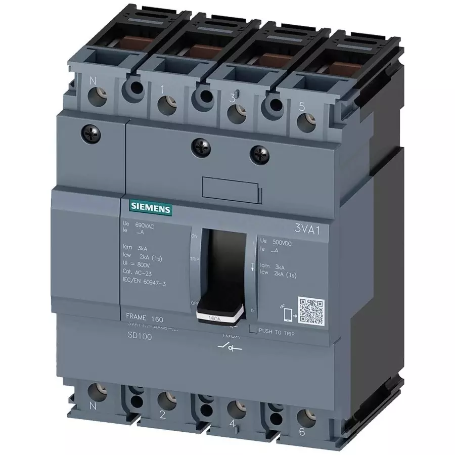 Siemens 4 Pole Isolator Switch - 160A Maximum Current, 3VA1116-1AA46-0AA0