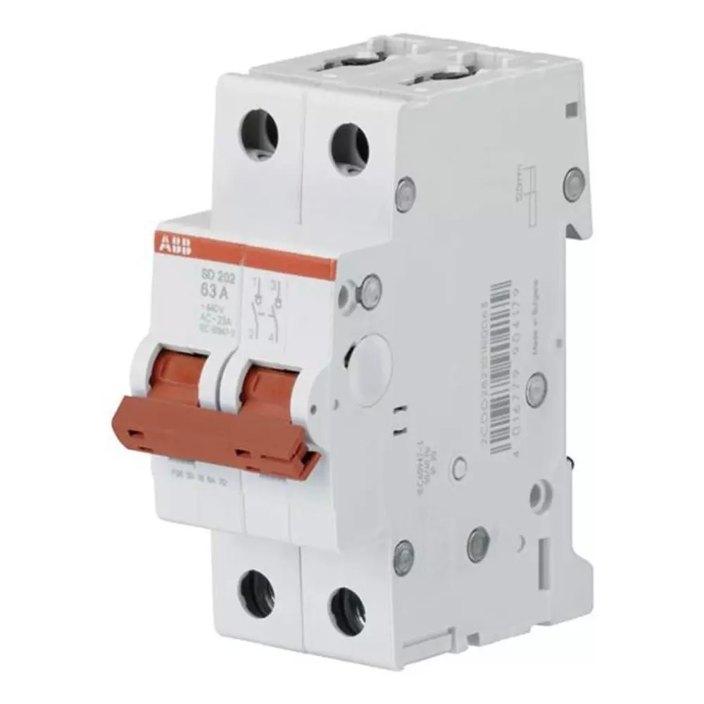 ABB 2P Pole DIN Rail Isolator Switch - 63A Maximum Current, IP20, 2CDD282101R0063