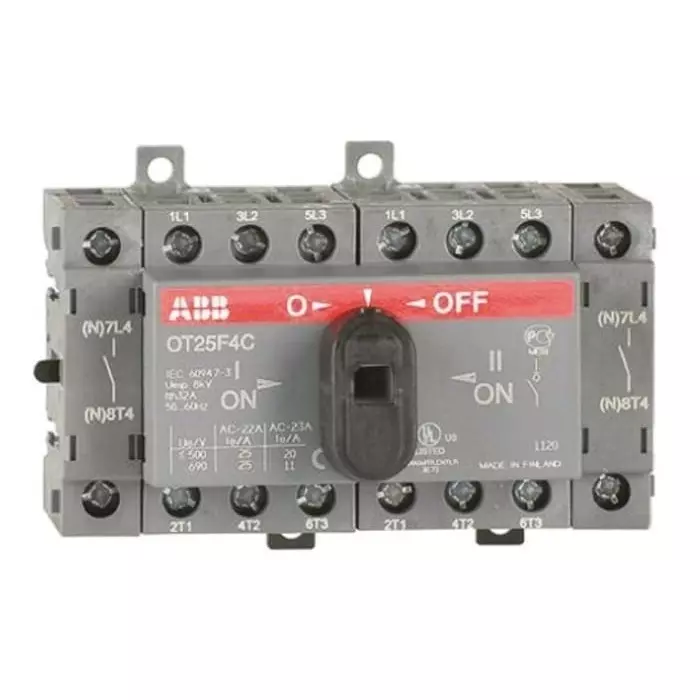 ABB 4P Pole DIN Rail Isolator Switch - 25A Maximum Current, OT25F4C1SCA104877R1001