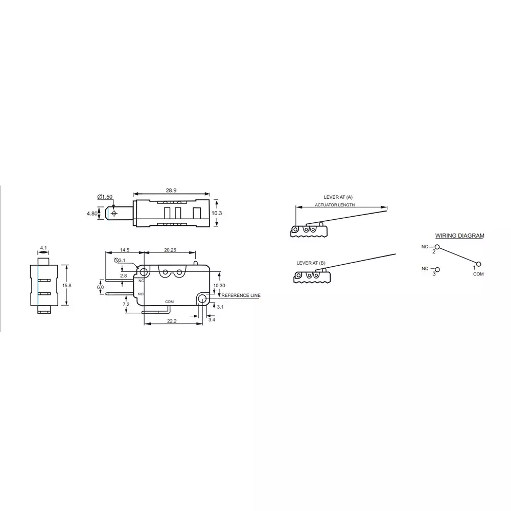 JAIBALAJI Miniature Snap Action Switch 5 Amp Type ‘C’ 600 V AC Insulation Voltage 94 g Operating Force 31.5 mm Length, JMS/ISM/H-A