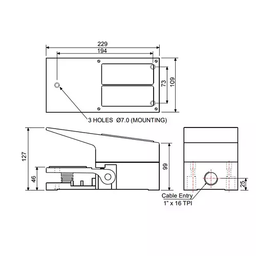 JAIBALAJI Heavy Duty Foot Switch with Guard 1NO+1NC Contact 600 V AC Insulation Voltage 15 Amp Thermal Current, JBMSHG-45