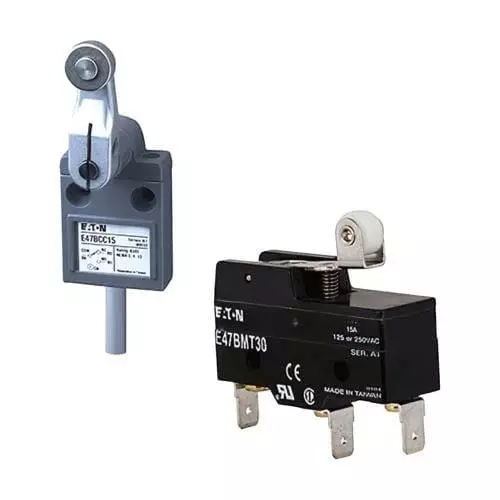 EATON Limit Switch Non-Illuminated Solder Lug Termination 15 & 6 Amp Roller Lever Actuator 30 V DC, E47BML30