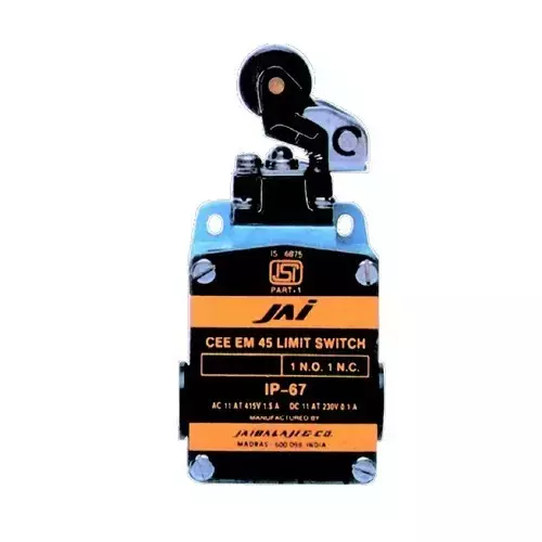 Jai Balaji Cee EM 45 Series Limit Switch with Normal Roller Lever Overlapping 1NO + 1NC Contact 10 Amp Continuous Current, 45-72 (Pack of 10)