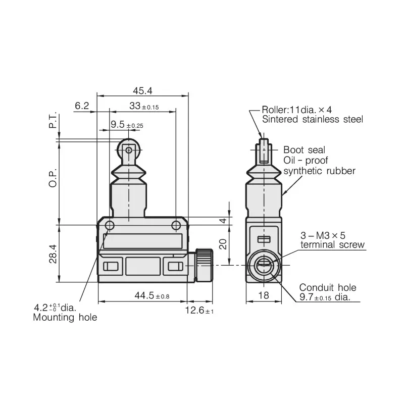 Azbil Compact Horizonal Limit Switch 11.8 N Boot Seal Roller Plunger-No Resin Filling 2 m Cable Length, SL1-BAG2