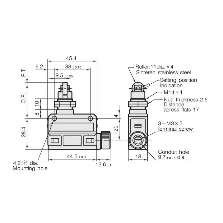 Azbil Compact Horizonal Limit Switch 11.8 N Cross Roller Plunger-No Resin Filling 3 m Cable Length, SL1-D