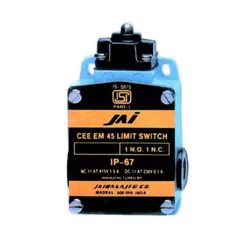 JAIBALAJI Cee EM 45 Series Limit Switch with Push Rod Snap Action 2 NO + 2 NC Contact 10 Amp Continuous current, 45-18