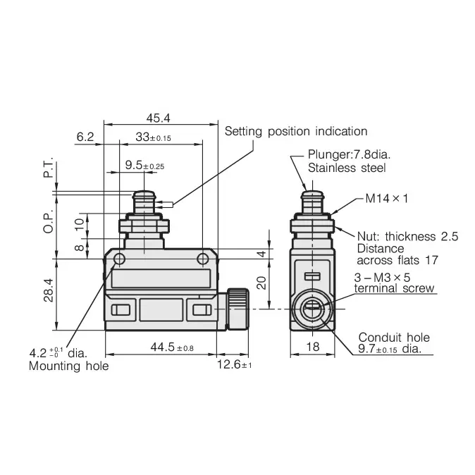 Azbil Compact Horizonal Limit Switch 11.8 N Plunger Type-with Resin Filling 1 m Cable Length, SL1-HFYG1