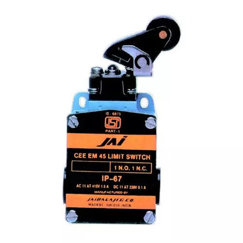 JAIBALAJI Cee EM 45 Series Limit Switch with Angular Roller Lever Extended Stroke 1NO + 1NC Contact 10 Amp Continuous current, 45-99