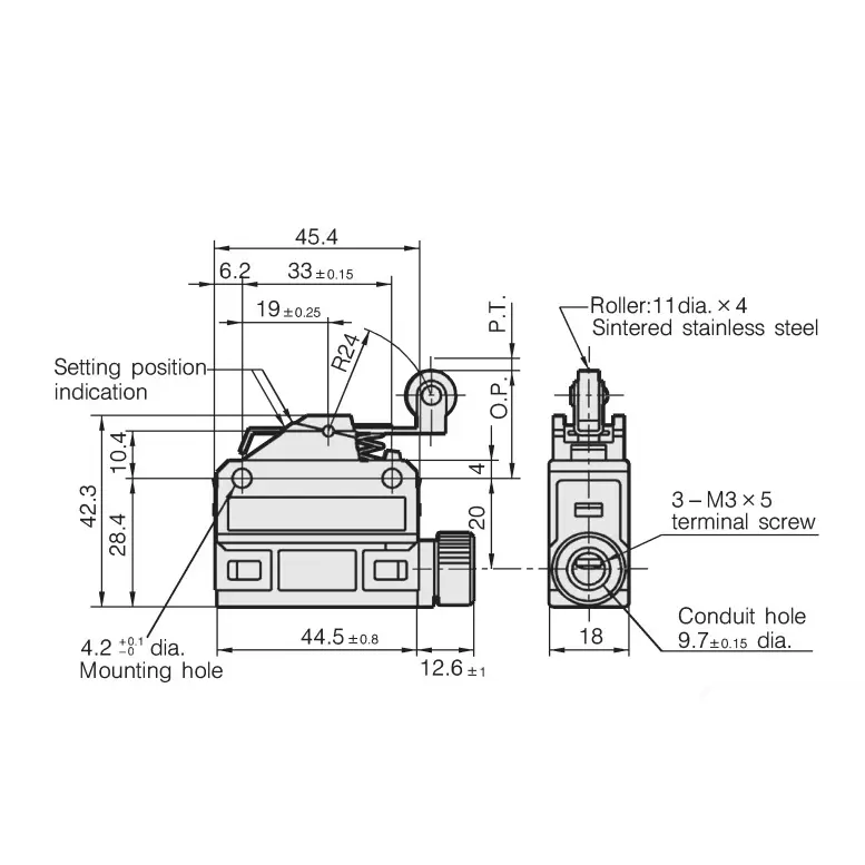Azbil Compact Horizonal Limit Switch 4 N Short Roller Lever-No Resin Filling 2 m Cable Length, SL1-PBG2