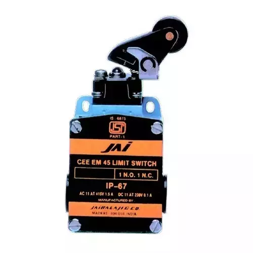 Jai Balaji Cee EM 45 Series Limit Switch with Angular Roller Lever Normal 1NO + 1NC Contact 10 Amp Continuous Current, 45-81 (Pack of 10)