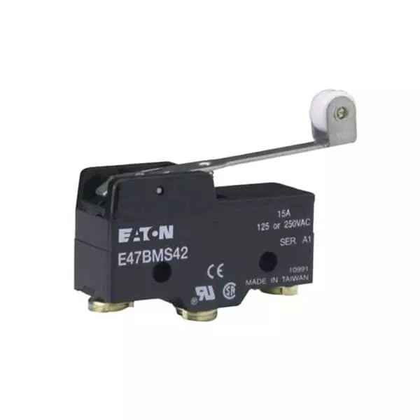 EATON Limit Switch Non-Illuminated Screw Termination 15 & 6 Amp Roller Lever Actuator 30 V DC, E47BMS42