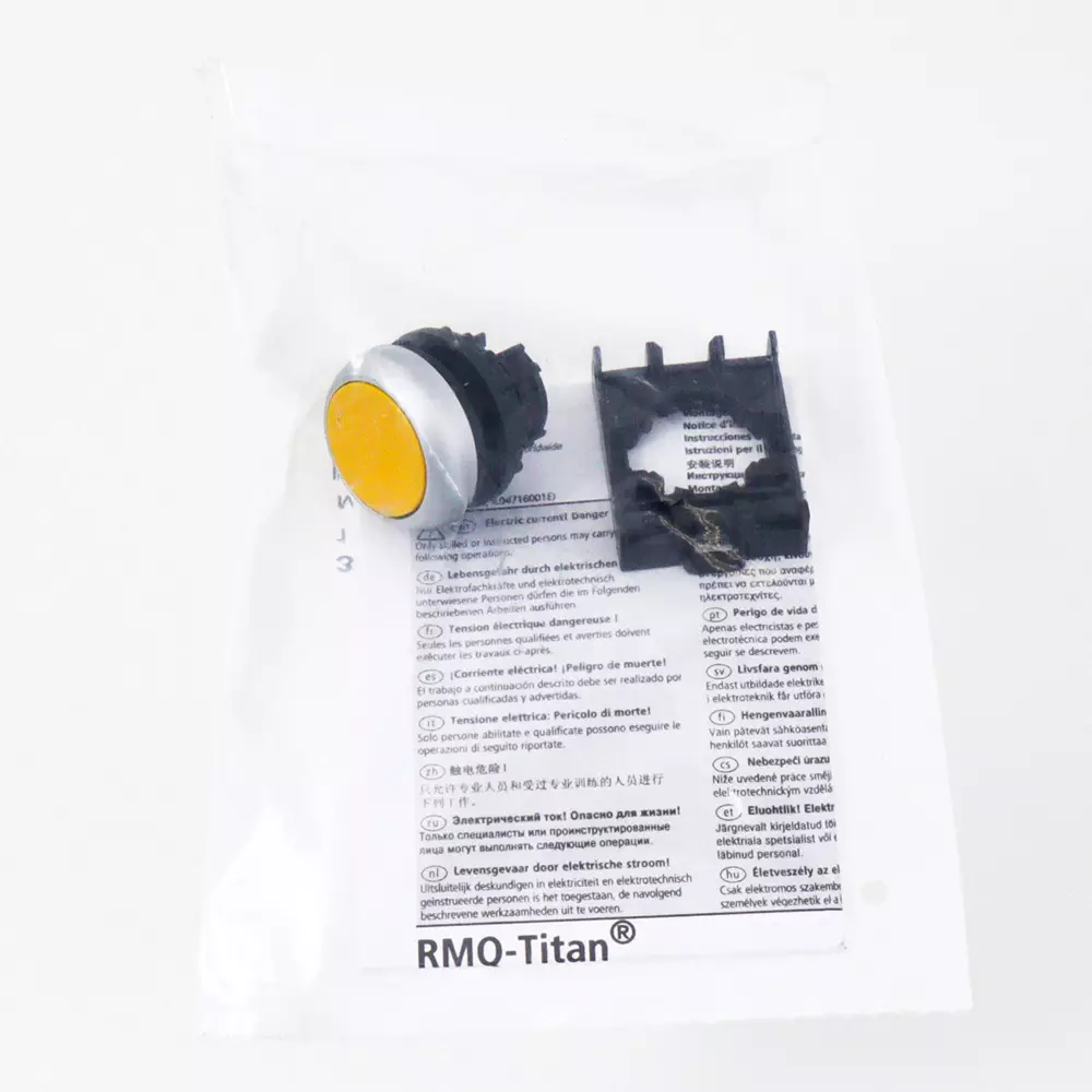 EATON Pushbutton Head [Push] Round / Round Button Shape 22.0 Cutout Diameter, M22-DR-Y+M22-A