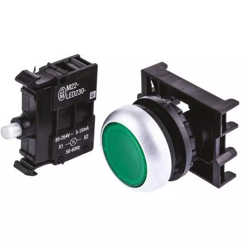 EATON Pushbutton Head [Push] Round / Round illumination type Button Shape, M22-DL-G+M22-A+M22-LED230-G