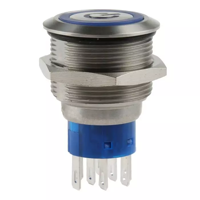 RS PRO Illuminated Push Button Switch Momentary 22.2 mm DPDT Blue LED 250 V AC, 1759279