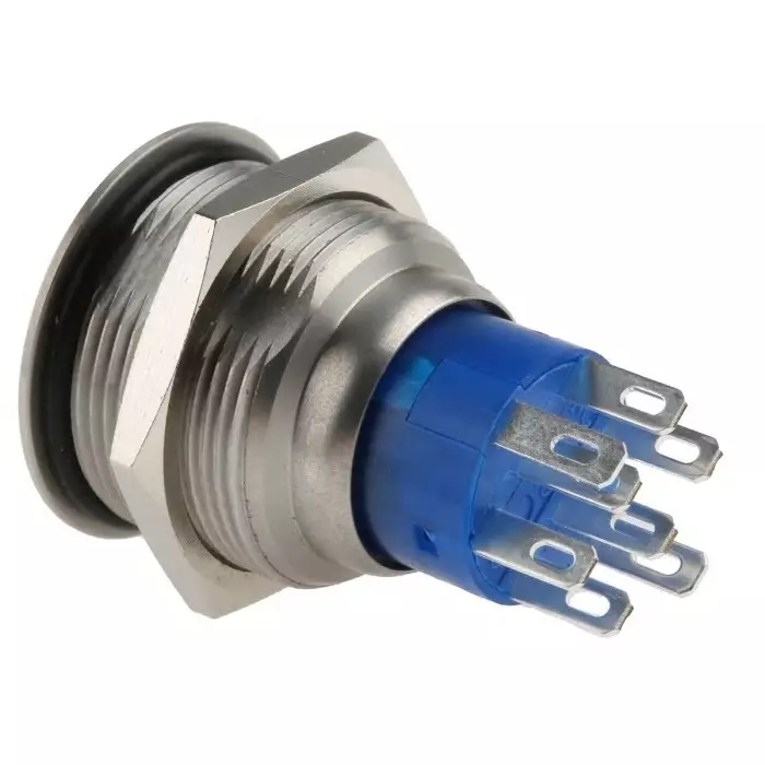 RS PRO Illuminated Push Button Switch Momentary 22.2 mm DPDT Blue LED 250 V AC, 1759279