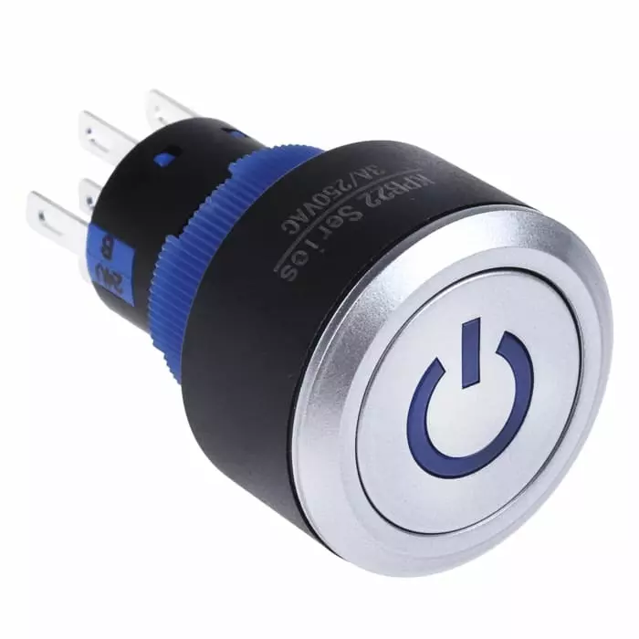 RS PRO Illuminated Push Button Switch Panel Mount 22.2 mm DPDT Blue LED 250 V AC, 1758948