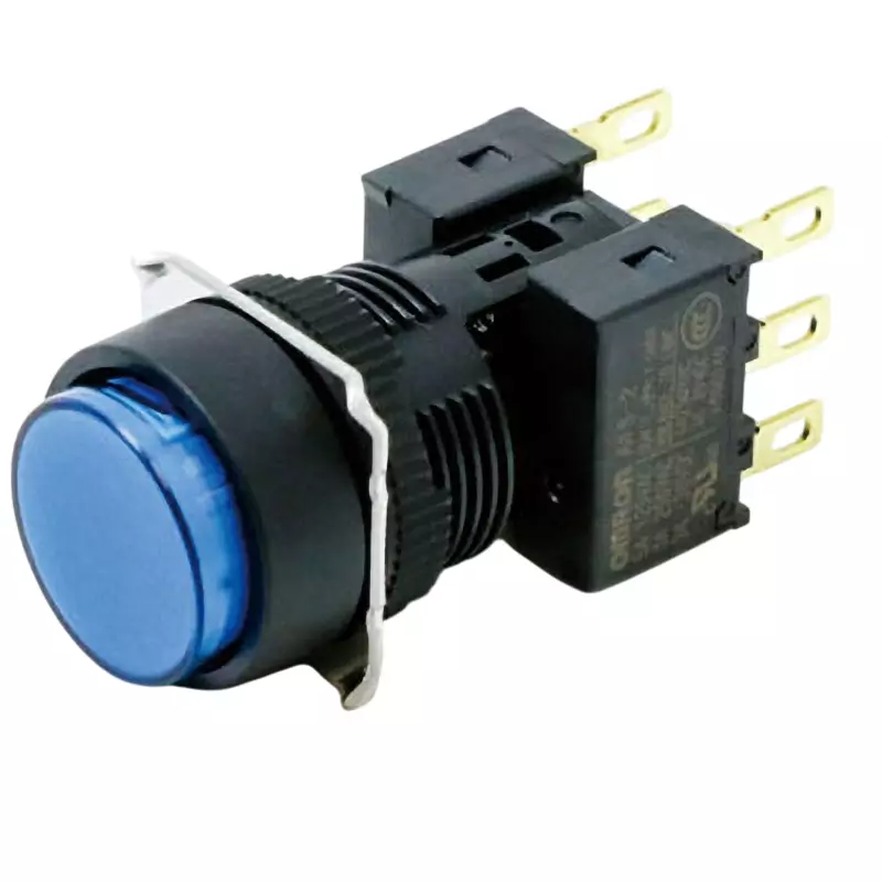 Omron Momentary Type Pushbutton Switch LED Illumination 2C Contact Φ16 mm Mounting Hole Diameter, A16L-TAM-5D-2