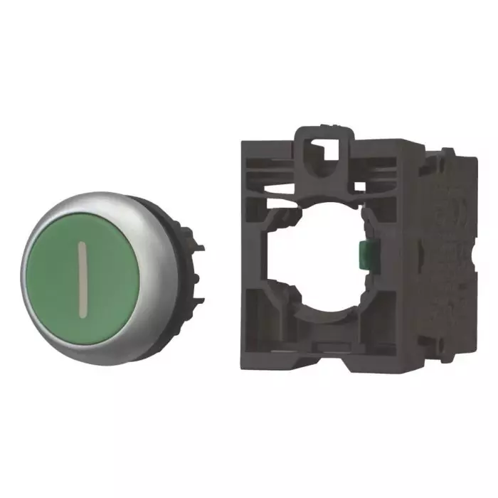 EATON M22 Series Push Button, Spring Return, 50 mm Cutout, 1 NO, Green LED, IP67, 110937 M22-D-G-X1-K10-BVP