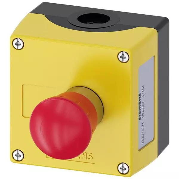 Siemens Pushbutton Emergency Stop Switch 3PST Panel Mount 10 Amp 500 V AC Spring Terminal Termination, 3SU18010NE004AB2