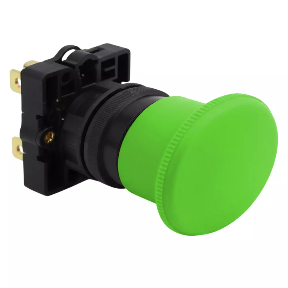 Kaycee Push Button Actuator Mushroom Head Plastic Green, KC2MH2P