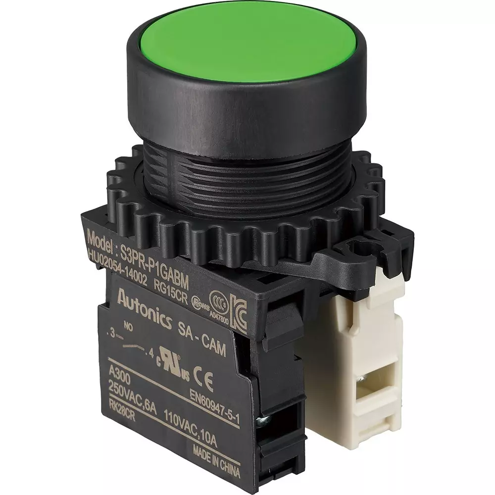 TRUSCO Push Button Switch 1A-1B Contact Configuration, 30P-1A1BM-GN
