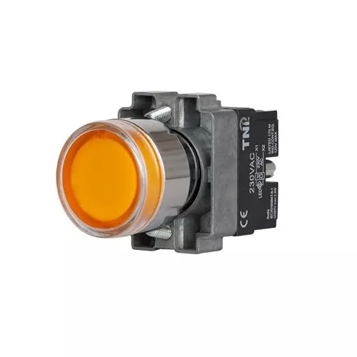 TNI Illuminated Push Button Metal Body Amber Color 22.5 mm Cut Out Diameter and 230 V AC Voltage, AM22L-A230-A