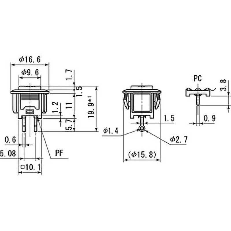 MIYAMA ELECTRIC Non-Illuminated Type Push Button Switch 20 mΩ or less (MAX) AC 1000 V for 1 minute, DS-663-C-R-W-S-K-K