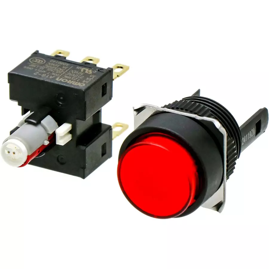 Omron Momentary Type Pushbutton Switch LED Illumination 2C Contact Φ16 mm Mounting Hole Diameter, A16L-TRM-5D-2