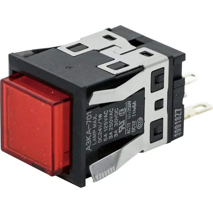 Omron Momentary Type Pushbutton Switch LED Illumination 1C Square Button Approx. 3 mm Overall Movement, A3KA-90A1-05ER